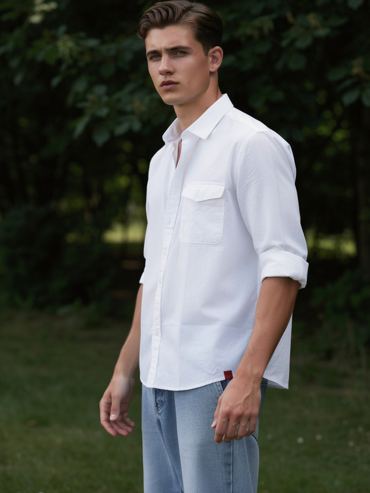 Crystal White Plain Casual Shirt