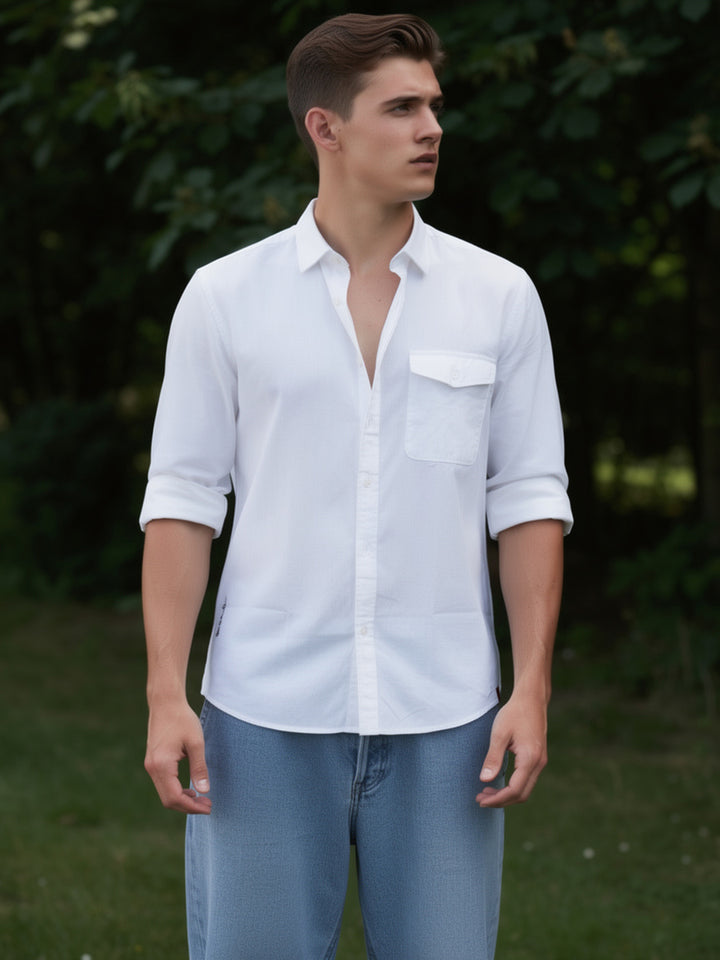Crystal White Plain Casual Shirt
