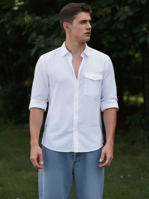 Crystal White Plain Casual Shirt
