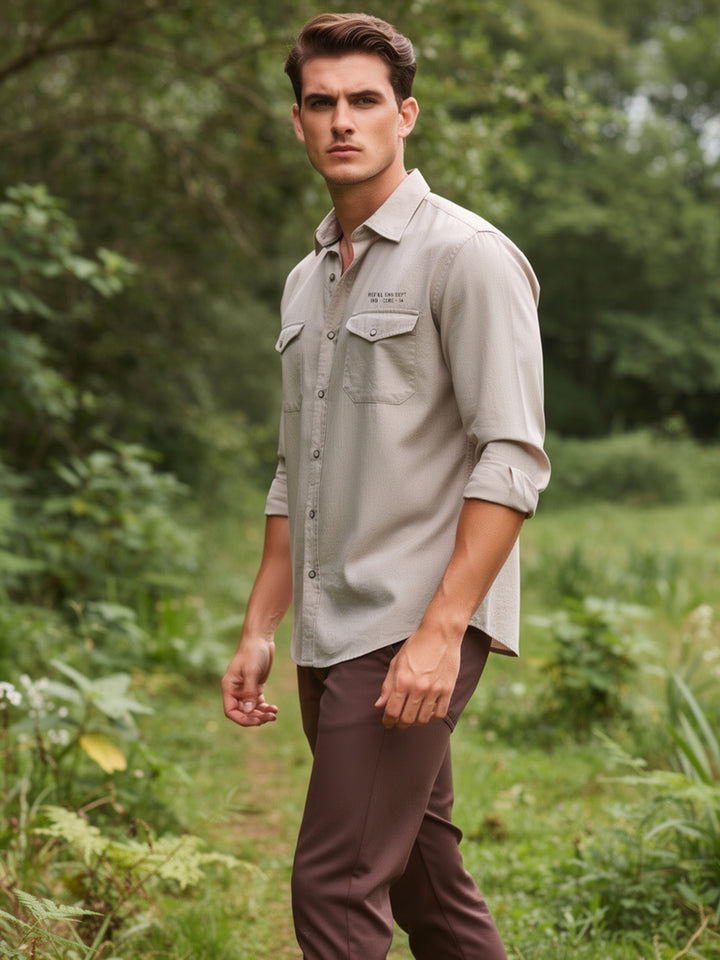Desert Sand Beige Printed Casual Shirt