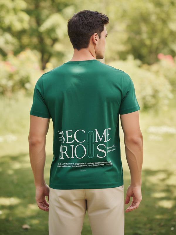 Dark Green Printed Crew Neck T Shirt