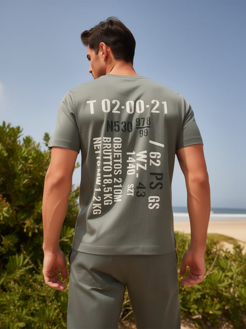 Ash Olive Printed Crew Neck T Shirt