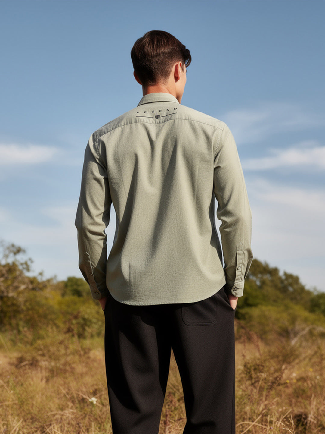 Stone Khaki Semi Casual Shirt With Dual Pockets