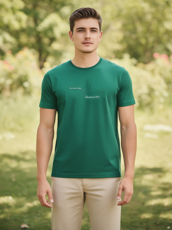 Dark Green Printed Crew Neck T Shirt