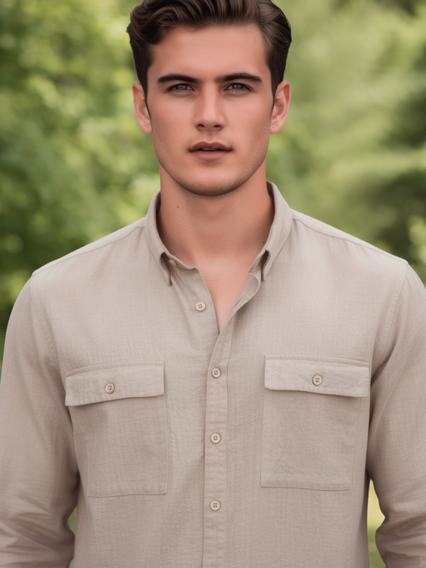 Earth Dune Beige Casual Shirt With Dual Pockets
