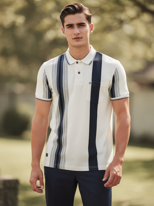 Black and White Vertical Stripes Polo T Shirt
