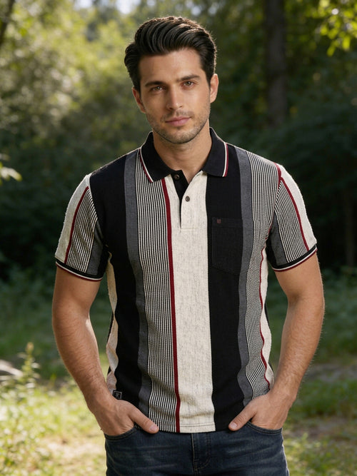 Black and Grey Vertical Stripes Polo T Shirt
