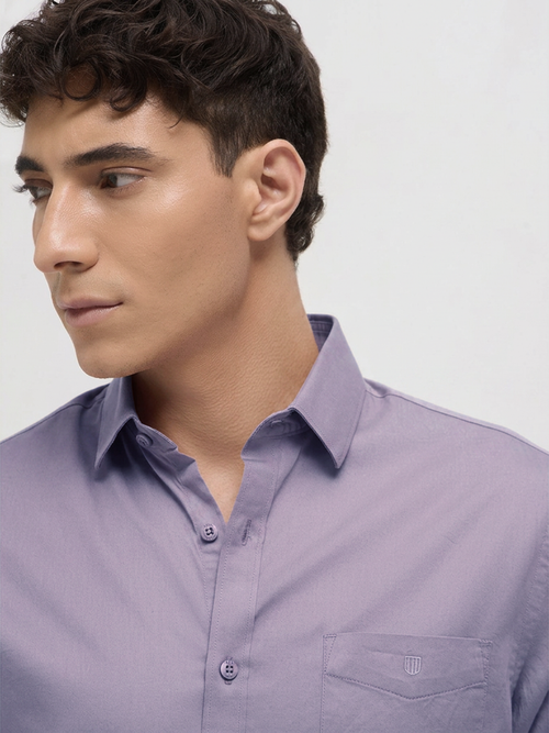 Taupe Grey Twill Satin Solid Casual Shirt