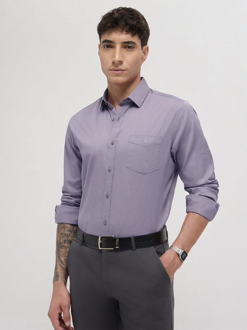 Taupe Grey Twill Satin Solid Casual Shirt