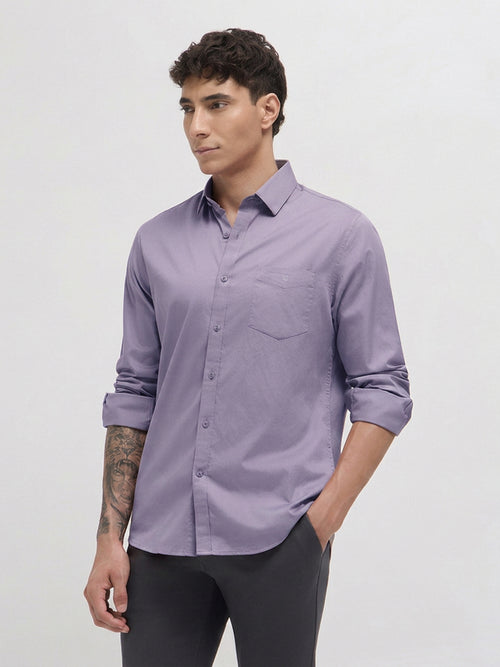 Taupe Grey Twill Satin Solid Casual Shirt