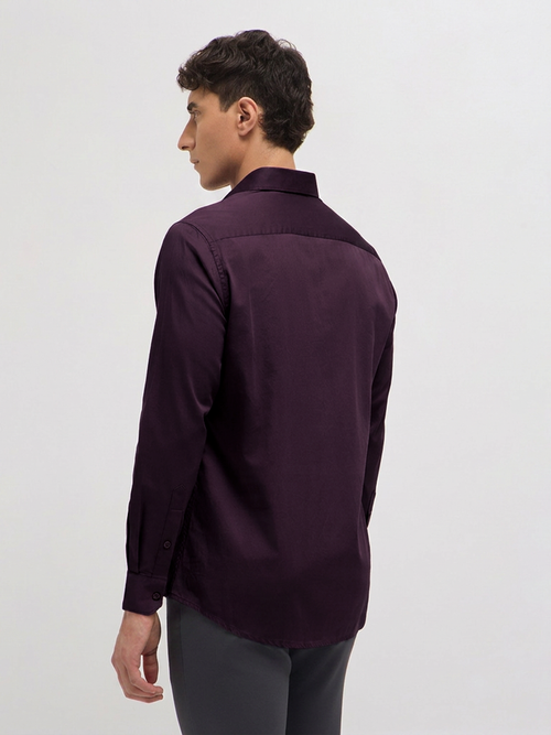 Violet Solid Twill Satin Casual Shirt
