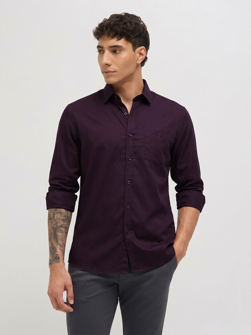 Violet Solid Twill Satin Casual Shirt