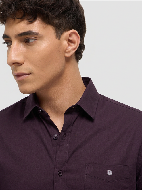 Violet Solid Twill Satin Casual Shirt