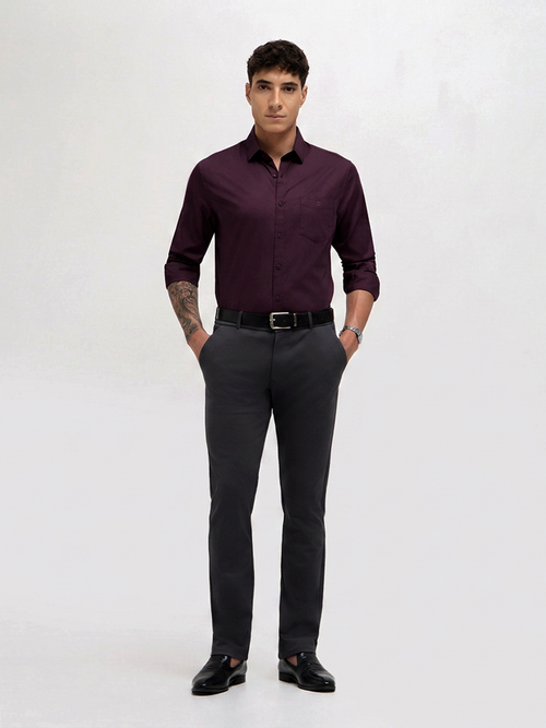 Violet Solid Twill Satin Casual Shirt