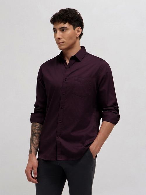 Violet Solid Twill Satin Casual Shirt