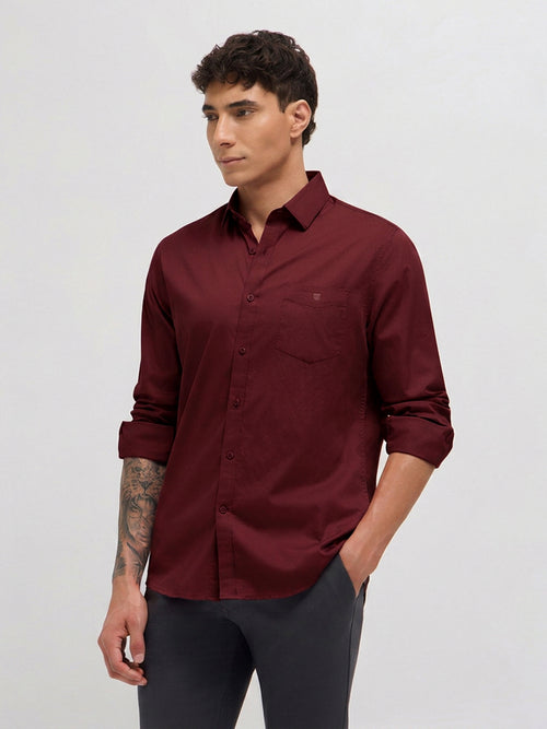 Maroon Twill Satin Solid Casual Shirt