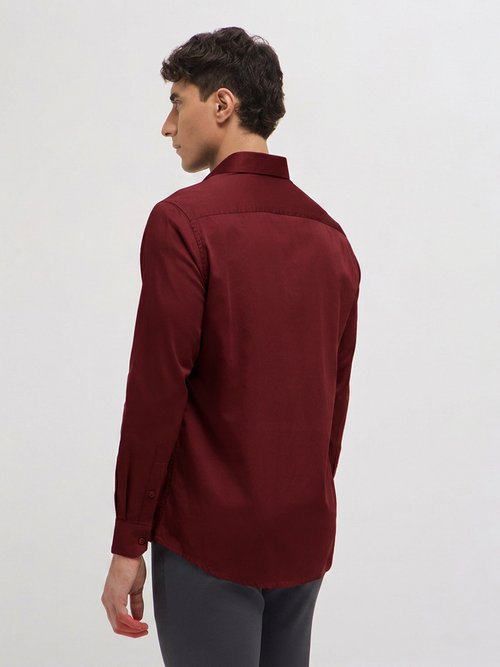Maroon Twill Satin Solid Casual Shirt