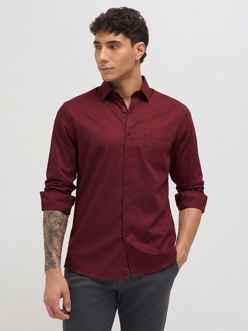 Maroon Twill Satin Solid Casual Shirt