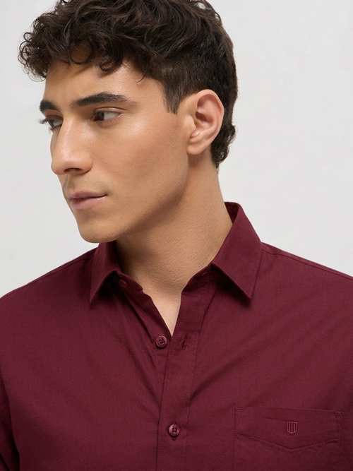 Maroon Twill Satin Solid Casual Shirt