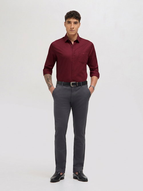 Maroon Twill Satin Solid Casual Shirt