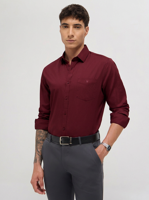 Maroon Twill Satin Solid Casual Shirt