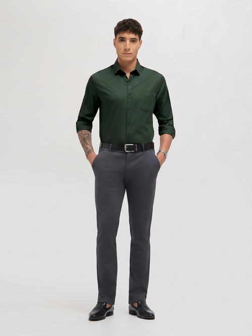 Dark Green Twill Satin Solid Casual Shirt