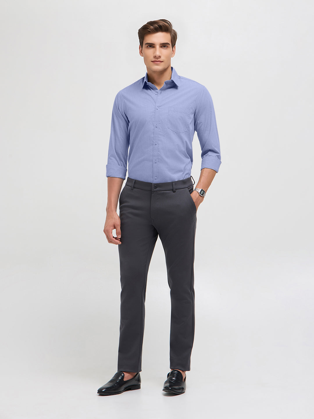 gray blue shirt