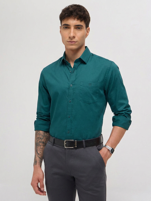 Teal Green Solid Casual Shirt
