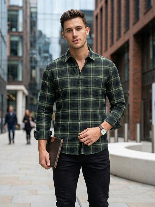 Deep Green Checked Casual Shirt
