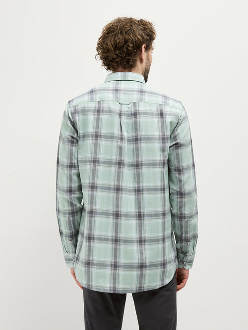 Mint Green Checked Casual Shirt With Two Pockets
