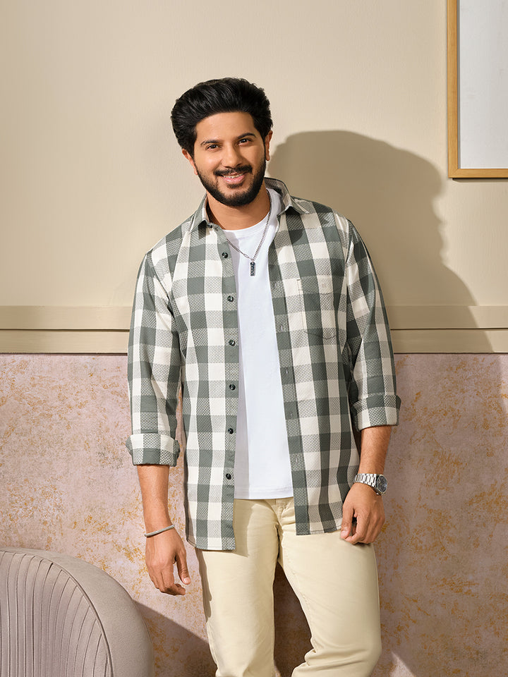 green checked casual shirt