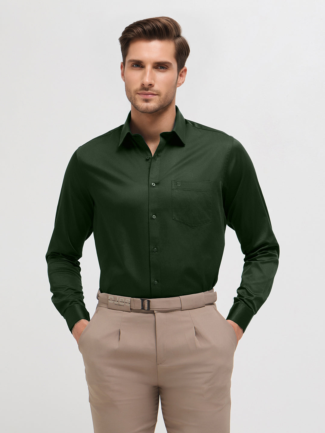 green solid shirt