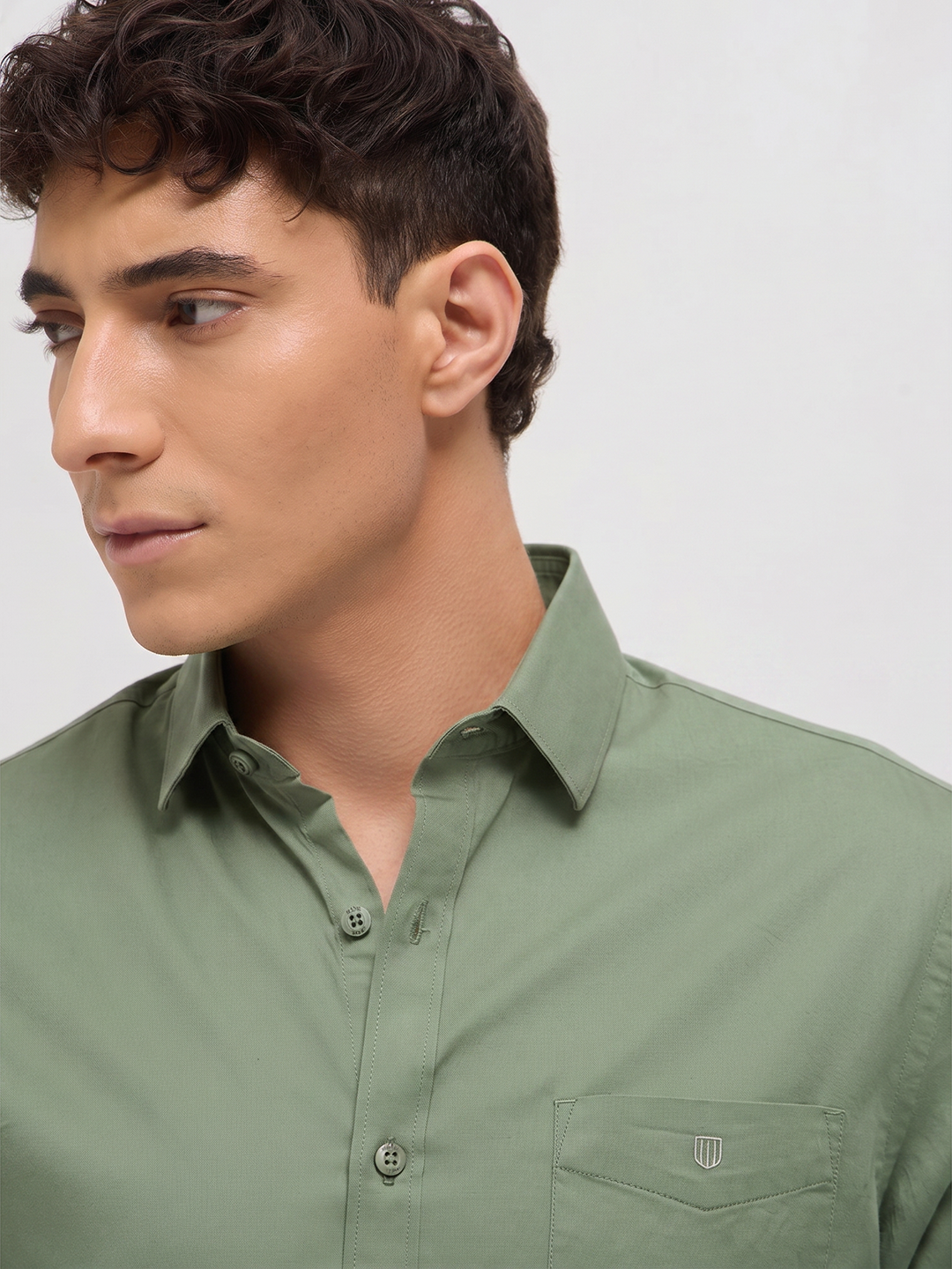 green solid shirt