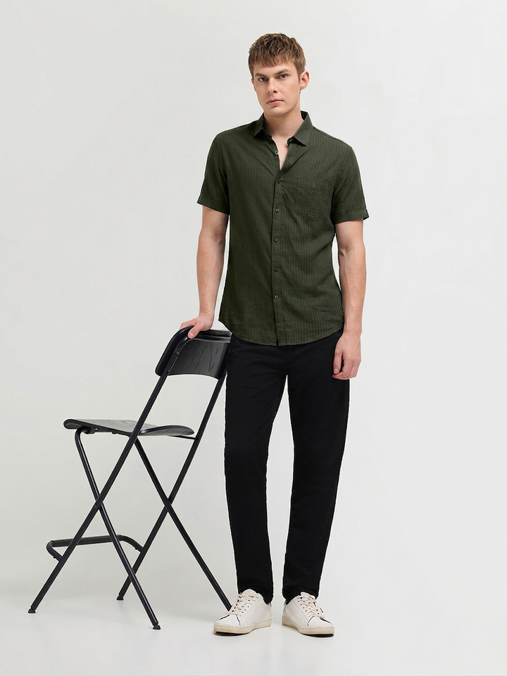 green solid shirt