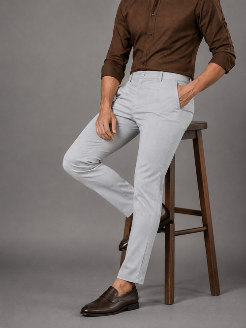 Grey Solid Casual Trousers