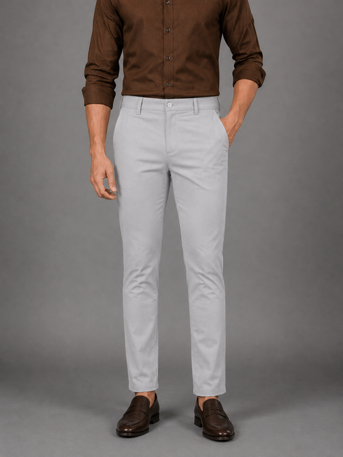 Grey Solid Casual Trousers