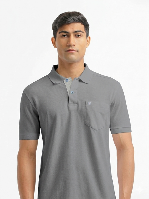 Grey Melange Polo T Shirt