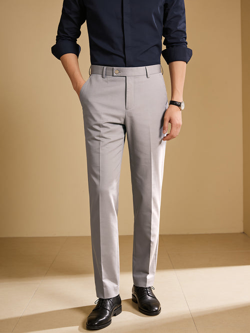 Light Silver Grey Solid Formal Trousers