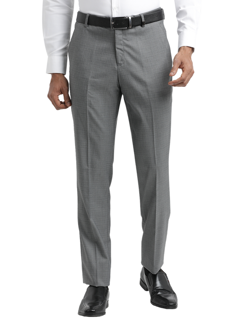 Grey Melange Cotton Formal Trousers