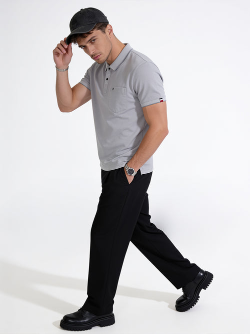 Stone Grey Solid Polo T Shirt