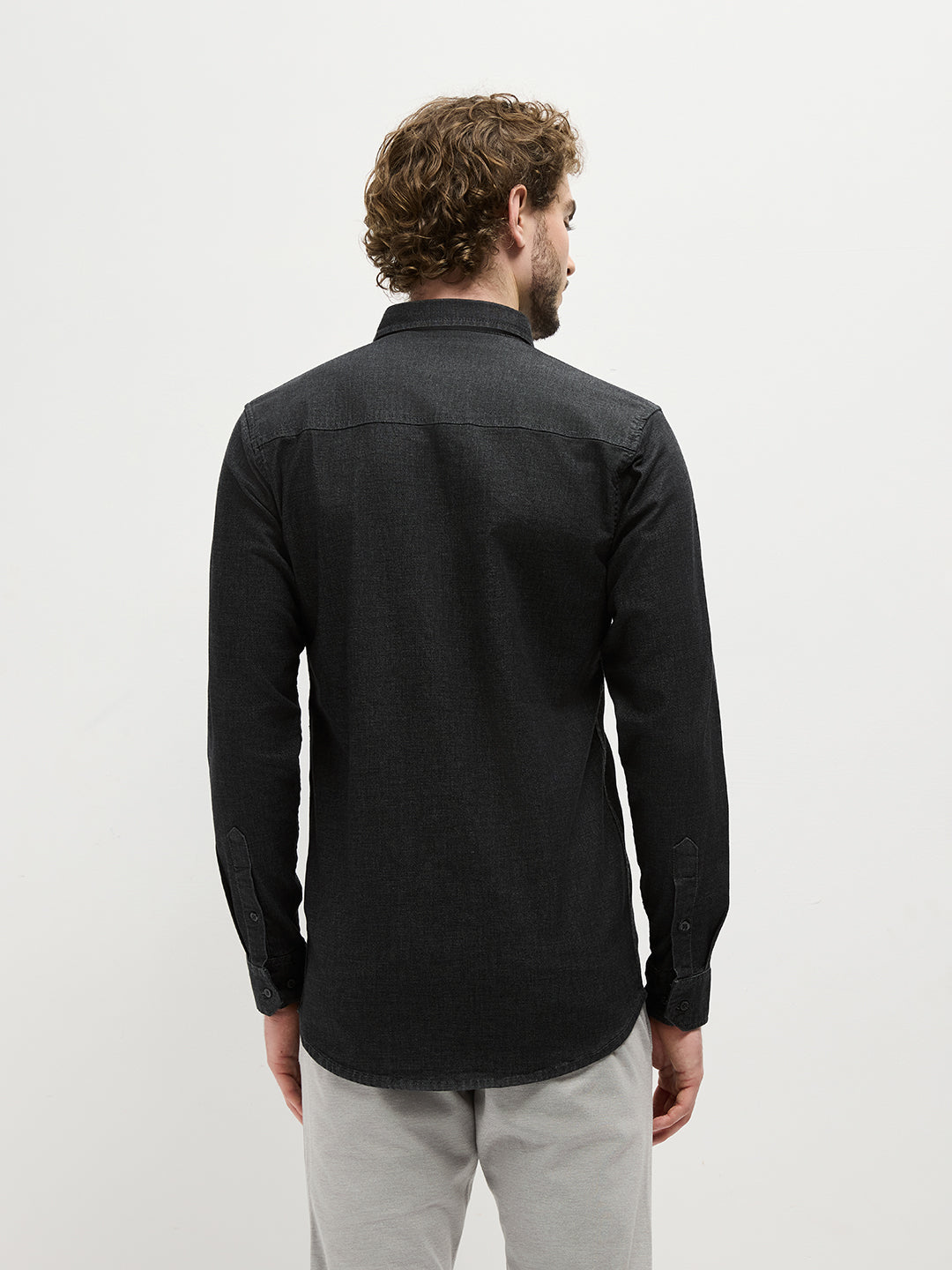 Dark Grey Plain Casual Shirt