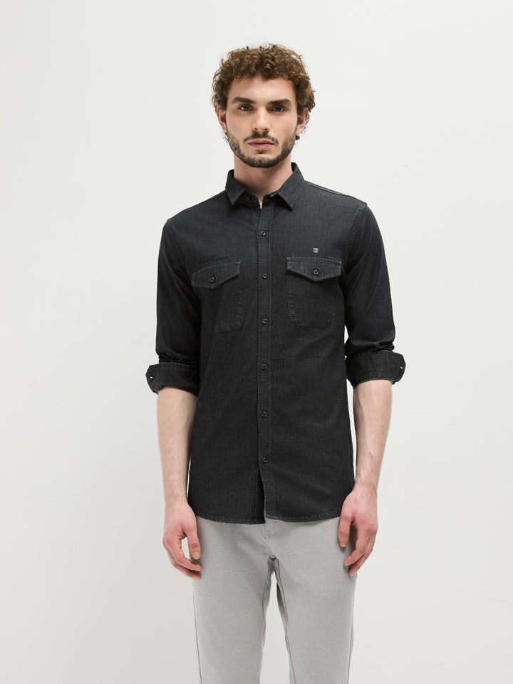 Dark Grey Plain Casual Shirt