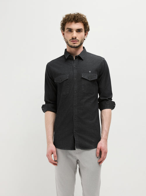 Dark Grey Plain Casual Shirt