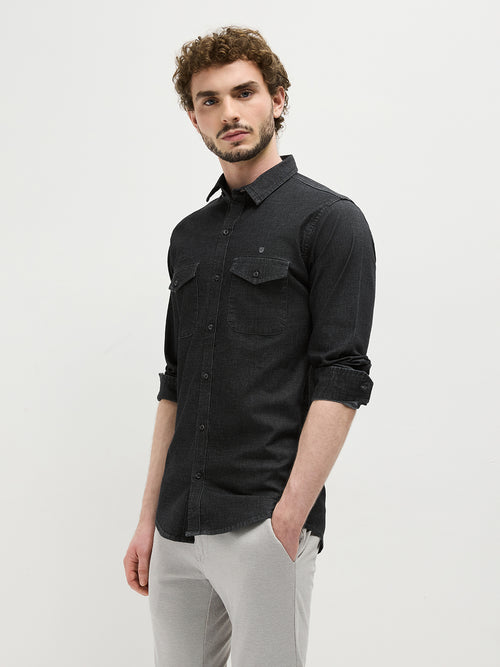 Dark Grey Plain Casual Shirt