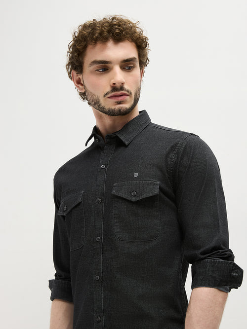 Dark Grey Plain Casual Shirt