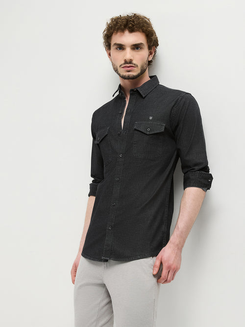 Dark Grey Plain Casual Shirt