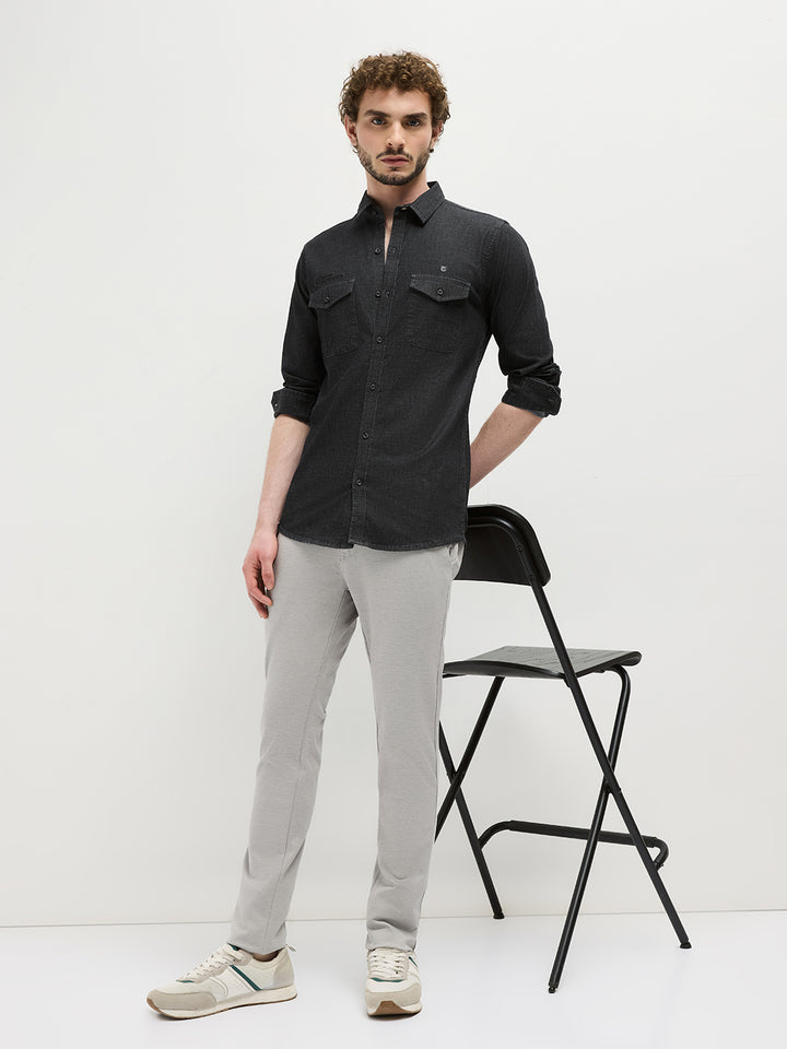 Dark Grey Plain Casual Shirt