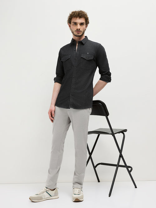 Dark Grey Plain Casual Shirt