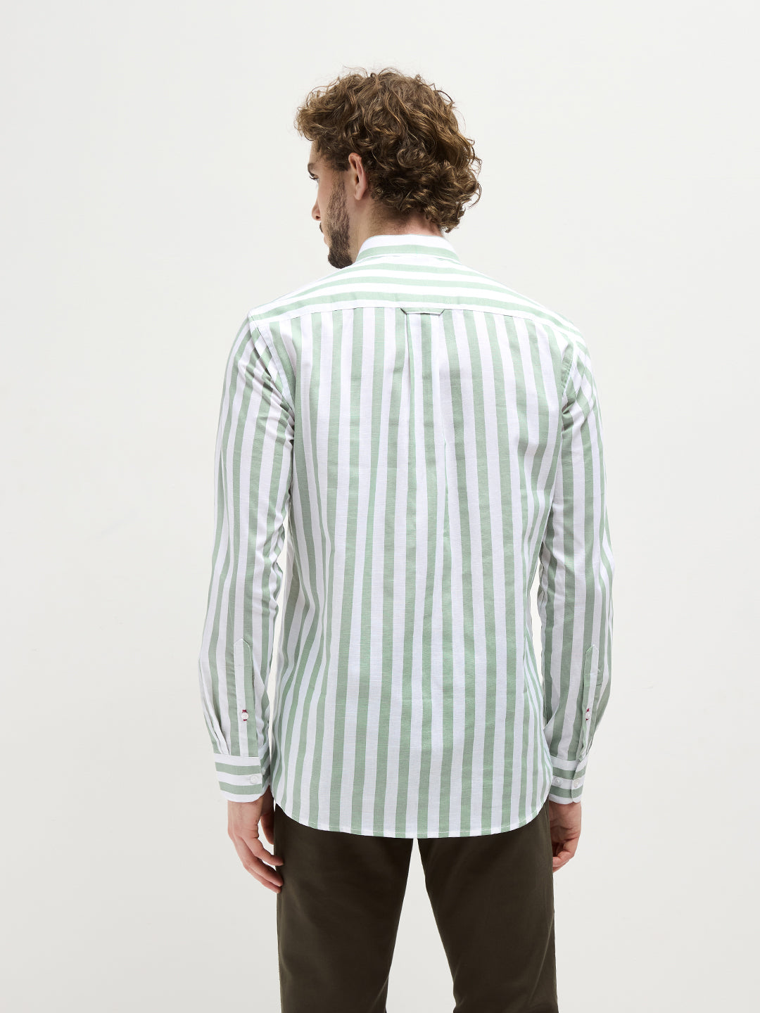 Green Vertical Stripes Casual Shirt
