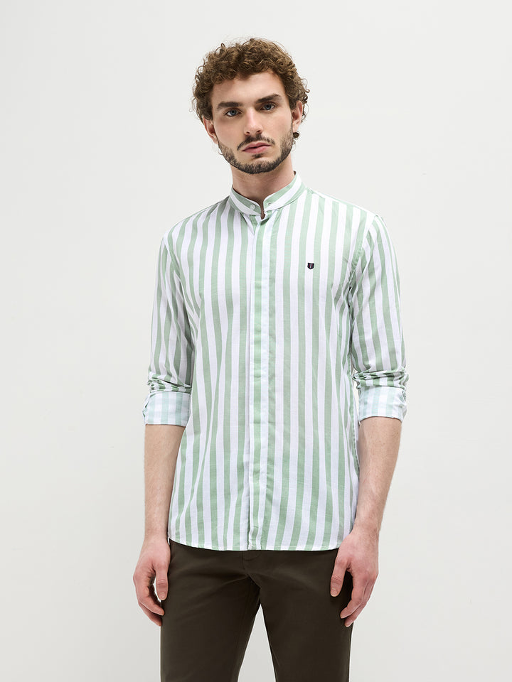 Green Vertical Stripes Casual Shirt